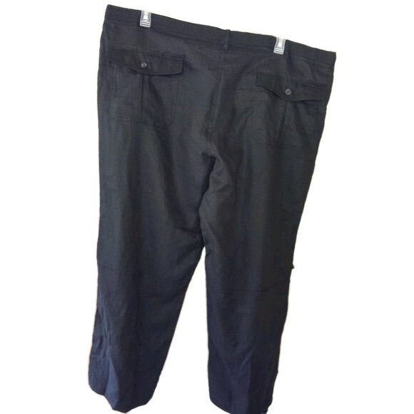 Perry Ellis 42x30 Linen Roll Tab Hem Casual Coastal Vacation Pants Black Pockets - Picture 2 of 9